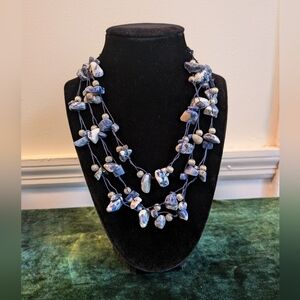 Vintage Avon Silver Toned And Sodalite Multi-Strand Beaded Necklace